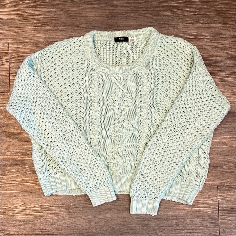 BDG Mint Green Cable Knit Crop Sweater